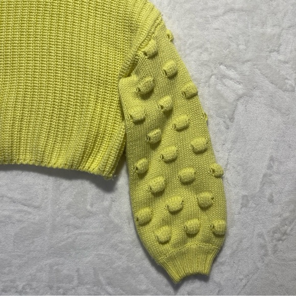EN CRÈME Womens Cropped Yellow Sweater Puff Crocheted Long Sleeves Size Small - Picture 4 of 9